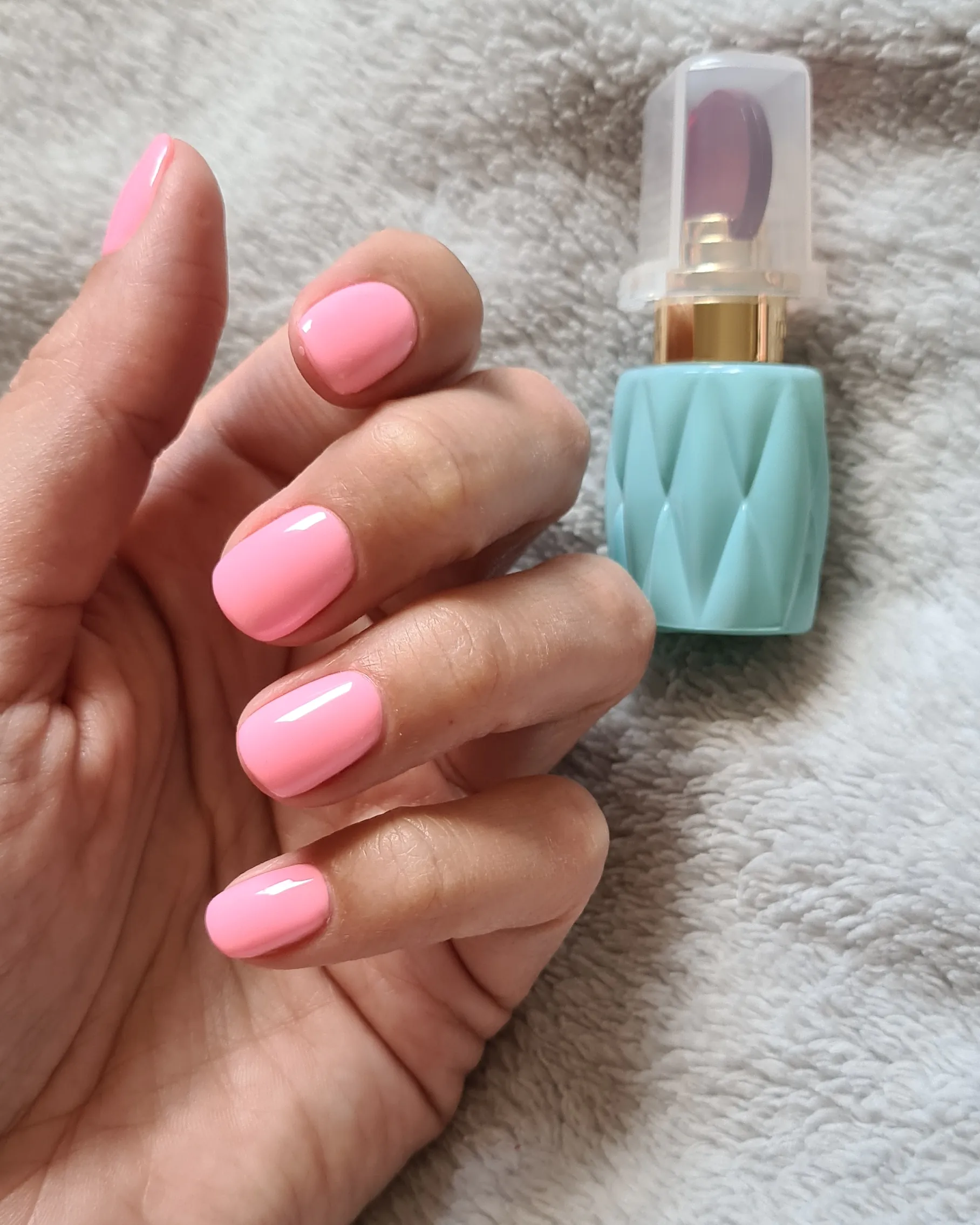 powder pink hybrid manicure