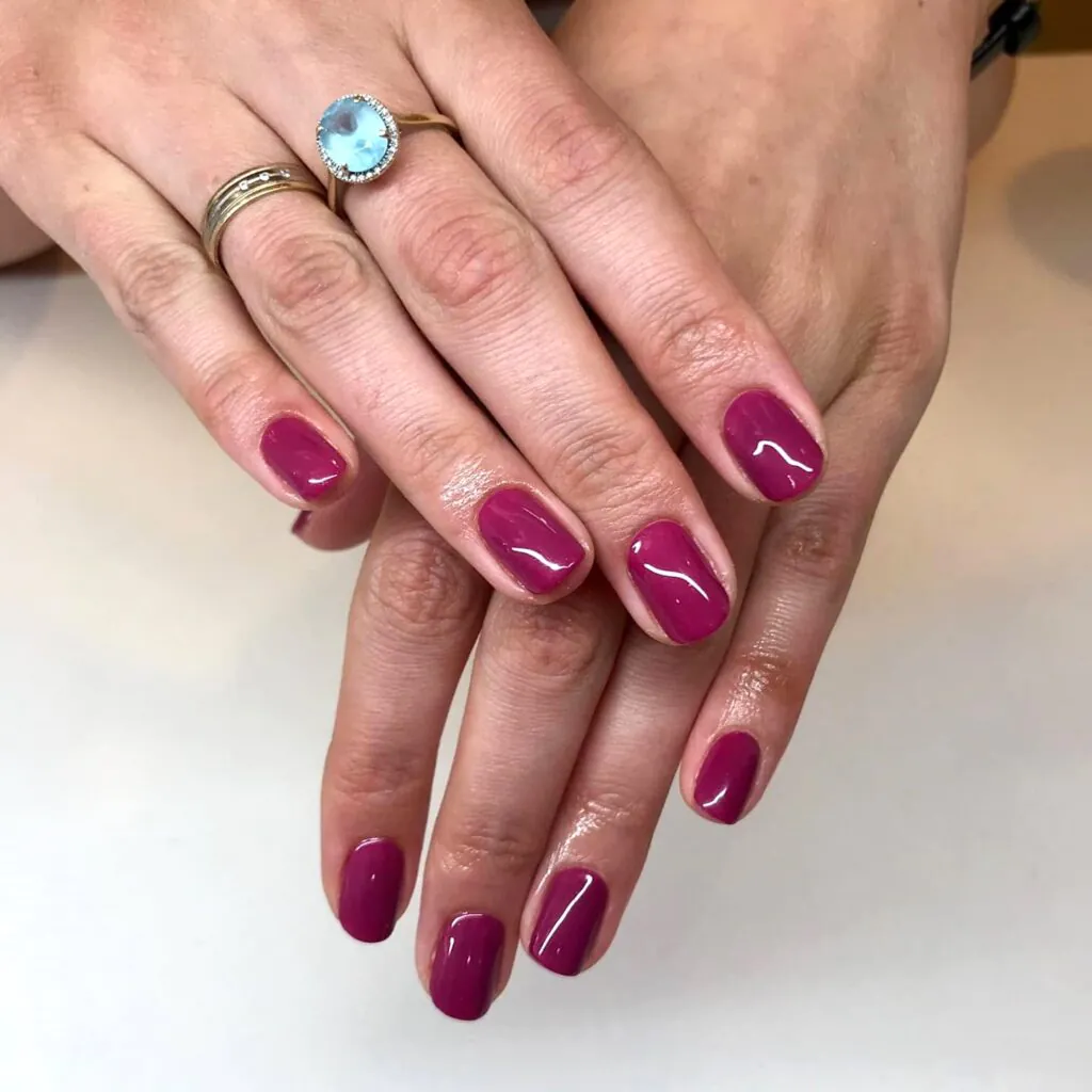 bright burgundy hybrid nails